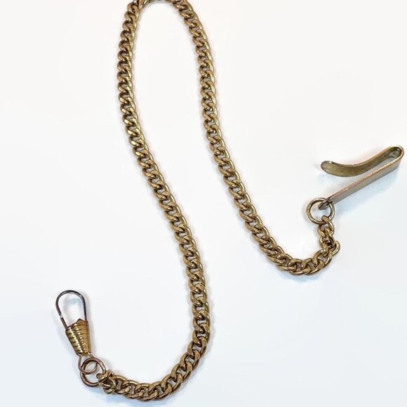 Watch Chain, Belt Clip, Dog Clip, Vintage, 14 3/4" Long, Brass, Dead Stock - Picture 3 of 3